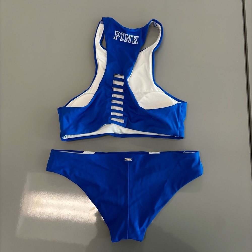 PINK Victoria's Secret Good Vibes Blue and White Bikini. Size XSmall - Picture 4 of 5